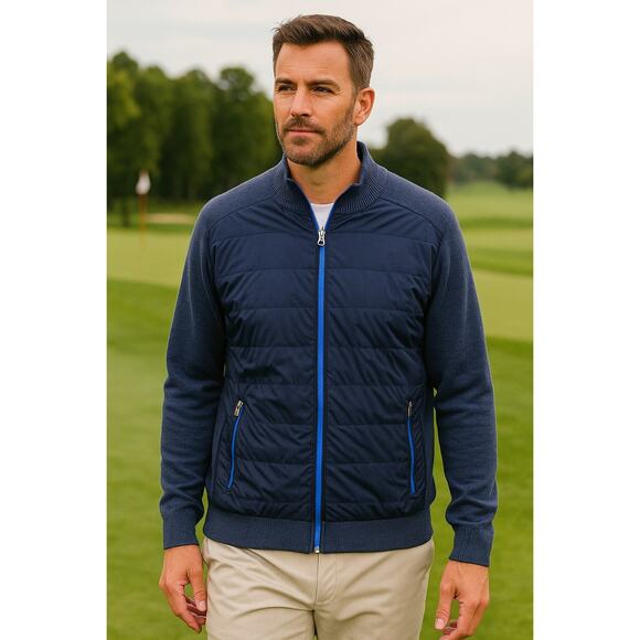 Peter Millar Crown Comfort Full Zip Hybrid Golf Jacket Navy Blue Mens Size Large - Picture 1 of 8